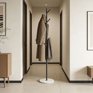 Appendiabiti Autoportante in Metallo Dorato con Base in Marmo, Stand Multiuso per Indumenti, Cappelli e Accessori da Camera da Letto - Product Image 6