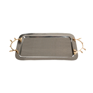 Handmade Hammered Eco-Friendly High Quality Stainless Steel Serving Tray Leaf Handle Elegant <b>Table</b> Decor for Home Restaurant Use - Product Image 1