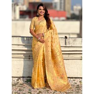 Sari de Seda Kora Premium Leheriya Meenakari Zari Tejido con Pallu de Estampado Floral Elegante y Blusa de Brocado - Product Image 6
