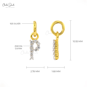 925 Sterling Silver P Initial Charm Pendant Natural 0.9MM Round Cut White Zircon High Polish Alphabet Pendant Wholesale Jewelry - Product Image 2