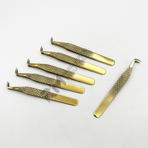 Pince à épiler japonaise RMI en acier inoxydable couleur or plasma pour extensions de cils, pointe en fibre et lisse, fournitures personnalisées avec logo, vente en gros - Product Image 1