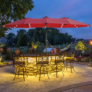 Ombrellone da Esterno Grande 15x9ft Bifacciale Rosso con Luce e Base, Ombrellone Doppio per Uso Multiplo - Product Image 2