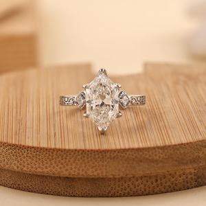 Hexagon Cut Diamond Moissanite Engagement Sterling <b>Silver</b> <b>Ring</b> Floral Band Vintage Inspired Luxury <b>Ring</b> - Product Image 5