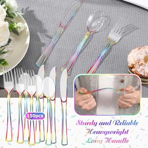 Ensemble de couverts jetables pour fête en plastique arc-en-ciel sans BPA, PP/PS, écologiques, recyclables, biodégradables, fourchettes, couteaux, cuillères robustes - Product Image 5