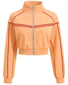 Chaqueta deportiva corta para mujer Peach, con cremallera, para gimnasio, fitness, ropa deportiva, con ribetes rojos en contraste, chaqueta de entrenamiento, fabricante. - Product Image 1