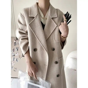 Autumn and <b>Winter</b> Women's Lapel Long-Sleeved Knitted Coat Print Casual Loose Wool with Silk Lining Fleece Thickness - Product Image 6