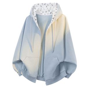 Nouveau sweat à capuche zippé oversize bleu clair pour femme, doublure florale, coupe ample, style streetwear, veste personnalisée OEM ODM - Product Image 1