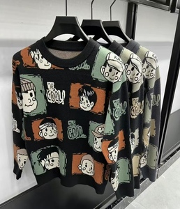 Pull décontracté pour homme en polaire épaisse, anti-plis, avec motif géométrique jacquard personnalisé, coupe ample, intégré avec base - Product Image 3