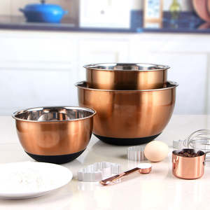 BOLD BLOSSOM Ensemble de 3 bols mélangeurs antidérapants en acier inoxydable de 1,5/3/5 QT avec couvercles hermétiques – Vente en gros Inde - Product Image 1