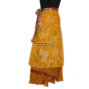 38 Long Inches Sari Silk <b>Wrap</b> <b>Skirts</b> for Women Casual Wear 2 Layer Reversible Magic Silk Saris <b>Wrap</b> Long <b>Skirt</b> Sarong Reversible - Product Image 1