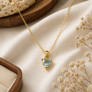Ensemble collier cœur en quartz aigue-marine, bijou pierre de naissance bleue, cadeau pour elle - Product Image 1