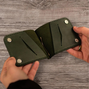 Custom High Quality Men's Crazy Horse Leather <b>Wallet</b> Mini Smart Slim Card Holder <b>RFID</b> <b>Blocking</b> Fold Closure Lightweight Durable - Product Image 1