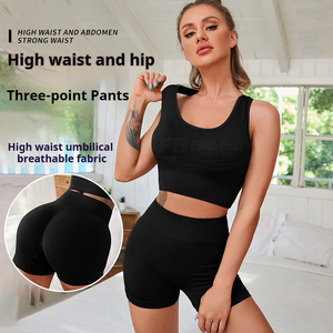 Women's High Waist Solid Peach Breathable Seamless Slim Fit 2-Piece Fitness Set Gym Sports Bras Shorts Front Custom Design OEM - Product Image 1