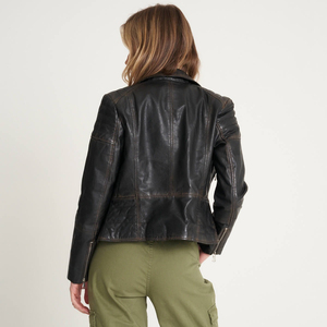 Blouson de moto en cuir véritable pour l'hiver, coupe ajustée, coupe-vent, style neutre, grande taille XL, teinture unie, broderie, fourniture OEM - Product Image 2