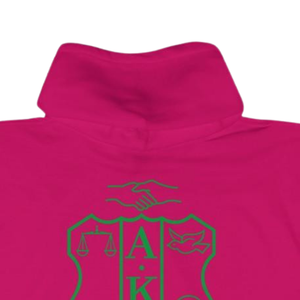 เสื้อฮู้ด AKA Crest รุ่น World Famous สีชมพูร้อน ปักลายสีเขียว เสื้อฮู้ดแบบสวมหัว สั่งทำได้ ชุดยูนิฟอร์มกรีก - Product Image 4