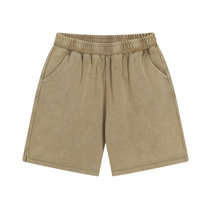 Shorts chauds unis pour hommes 100 % polyester respirant séchage rapide style décontracté taille élastique tissu peigné tricoté 160g logo frontal - Product Image 3