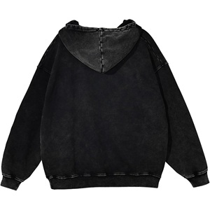 Sweat à capuche unisexe en molleton polyester/coton délavé à l'acide, coupe ample et oversize, anti-plis, pour homme, avec fermeture éclair, poids lourd, haute qualité - Product Image 2