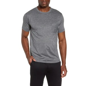 T-shirt en jersey de coton gris pour homme, coupe ajustée, col rond, manches courtes, couleur unie, respirant, design tricoté - Product Image 1