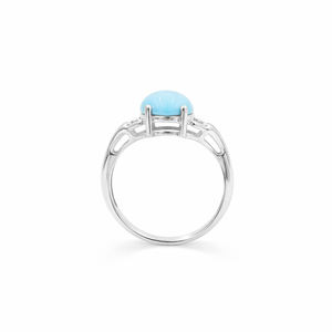 แหวนเงินแท้ 925 ชุบทองคำขาว ประดับพลอยเทอร์ควอยซ์ทรงรีแบบคาโบชอง ลายจุดสามเหลี่ยม ดีไซน์เนอร์แหวนพลอย - Product Image 6