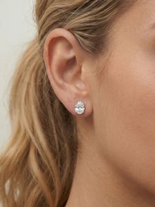 925 Sterling <b>Silver</b> Geometric Oval Hoop Earrings with Moissanite and Rhodium Plating - Product Image 3