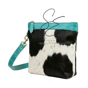 Sac bandoulière chic en cuir turquoise avec fermeture éclair en fourrure véritable, doublure en nylon tendance, sac à main quotidien, mini sac à main - Product Image 1