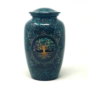 Grande urne funéraire en aluminium bleu avec motif d'oiseaux argentés pour cendres d'adultes, urne commémorative pour cendres humaines, grande taille, urne classique avec couvercle - Product Image 6