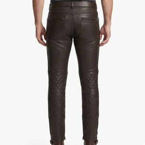 Pantalon de moto en cuir PU pour homme, taille élastique, taille mi-haute, avec poches latérales - Product Image 2
