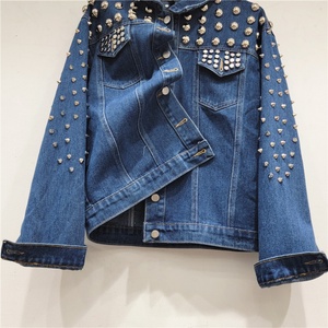 Men Denim <b>Jacket</b> <b>Punk</b> Style Rivet Decorated Turn-down Collar Regular Sleeve Stonewashed Autumn Outerwear - Product Image 5