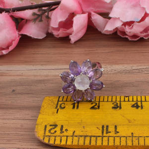 Bague en argent sterling 925 avec améthyste naturelle et pierre de lune arc-en-ciel, bijoux en pierres précieuses mixtes, certifiée, classique, pour femmes - Product Image 4