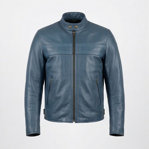 Veste en cuir pour homme style motard NAI-0484A, vêtements de moto tendance, col rond, manteau de moto de couleur personnalisée - Product Image 1