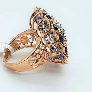 Flower Shape Rose Gold Plated Cocktail <b>Ring</b> With Natural Sapphire And Diamond Pave Setting For Women Wedding Jewelry - Product Image 2
