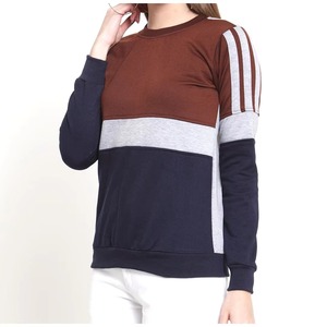 เสื้อสเวตเชิ้ตผู้หญิงสีบล็อก น้ำตาล เทา กรมท่า แขนลายทาง คอกลม ผ้าฝ้าย ทรงปกติ รับผลิตตามสั่ง จำนวนมาก - Product Image 4