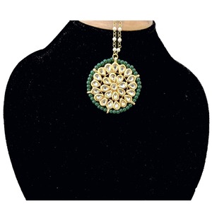 Ethnic Style Gold Tone Zinc Alloy Adjustable Hair Clip with Green Beads Handmade for Wedding Occasion - Product Image 2