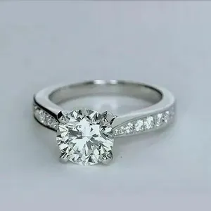 Anillo de Compromiso Clásico de Moissanita, Anillo de Plata de Ley 925 para Mujer, Corte Redondo, Anillo de Boda Solitario, Banda Pavé, Joyería Fina - Product Image 3