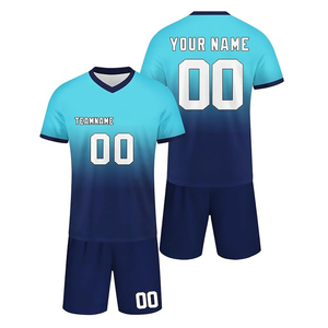 Conjunto de uniforme de fútbol personalizado, camiseta y pantalones cortos, estampado sublimado azul y morado, nombre del equipo, número personalizado, todas las tallas - Product Image 4