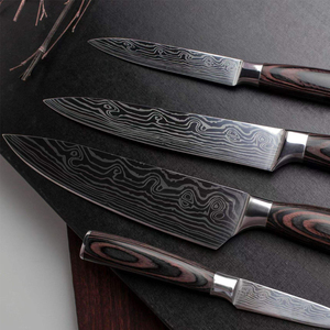 Ensemble de couteaux de cuisine en acier Damas avec étui en cuir, outils professionnels pour couper, trancher et hacher les aliments - Product Image 2