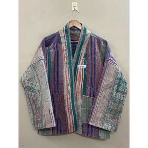 Handmade 100% Cotton Patchwork kantha <b>Kimono</b> <b>Jacket</b> Full Sleeve Shawl Collar Eco-Friendly Women's Wear <b>jacket</b> - Product Image 6