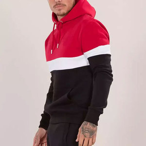 Sweat à capuche personnalisé pour homme, rouge et noir, avec panneau poitrine blanc, poche kangourou, en tissu polaire, fermeture éclair avant, respirant - Product Image 1