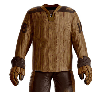 Custom Sublimation Ice Hockey Uniform Set – Professional Wood Grain Pattern Team Jersey with Matching <b>Brown</b> Shorts and Socks. - Product Image 4