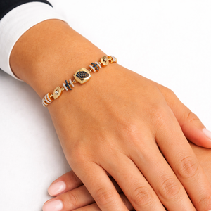 18ct Gold Blue Crystal Geometric Link <b>Bracelet</b> for Women Luxury Elegant <b>Adjustable</b> Chain Jewelry Wedding - Product Image 6