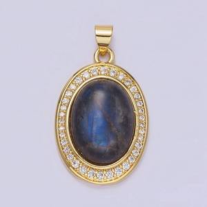 Pendentif ovale en labradorite, argent sterling 925 plaqué or 14 carats, pierre précieuse naturelle, bijou élégant, cadeau pour femme - Product Image 2