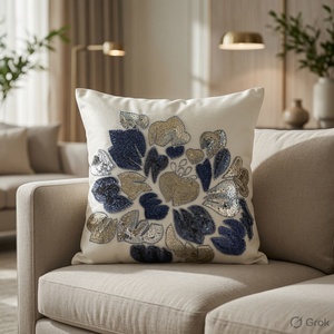 Cojín Decorativo de Lujo con Bordado Floral, Lavable, Impermeable, de Poliéster 400TC, con Cierre de Sobre, 18x18 Pulgadas, Cuadrado, para Sofá - Product Image 3