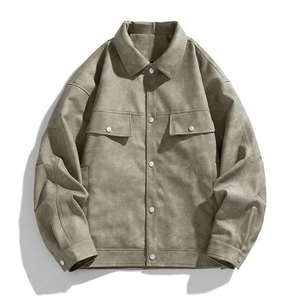 Veste en cuir pour homme, marque privée, style boutonné, avec corps en cuir véritable, patch graphique personnalisé et bordure en tricot côtelé - Product Image 4