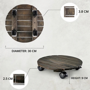 Support à fleurs circulaire en bois d'acacia MPL avec roulettes pour plantes d'intérieur, utilisation domestique et jardin, design minimaliste, diamètre 30 cm, capacité 60 kg - Product Image 2
