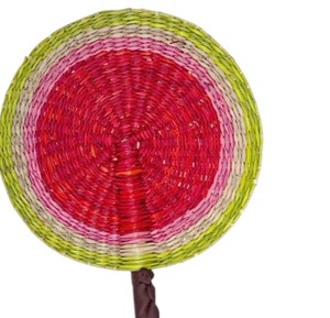 handcrafted natural seagrass <b>fan</b> with red <b>pink</b> and green accents decorative handheld <b>fan</b> for unique summer styling and event dec - Product Image 4