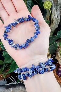 Natural <b>Blue</b> Sodalite Chip <b>Bracelet</b> Irregular Gemstone Beaded Stretch Bangle Healing Properties Inspirational Anti-Anxiety - Product Image 3