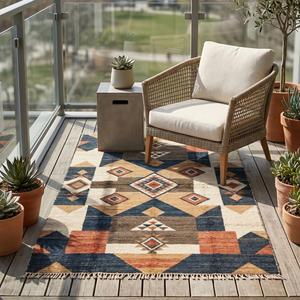 Tapis unique à motif tribal diamanté avec des motifs d'inspiration sud-ouest, tapis décoratif à franges pour salon et chambre à coucher - Product Image 6