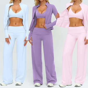 Conjuntos Deportivos para Mujer al por Mayor, de Marca Famosa, a la Moda, Sólidos/Estampados, Transpirables, para Yoga, Pilates, Elásticos, sin Costuras, Acanalados - Product Image 1