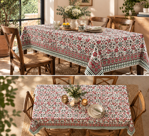 Mantel Rectangular de Algodón con Estampado Floral Ridhi, Moderno, Lavable, Ecológico, Personalizado, para Uso Doméstico, con Borde Tejido - Product Image 2