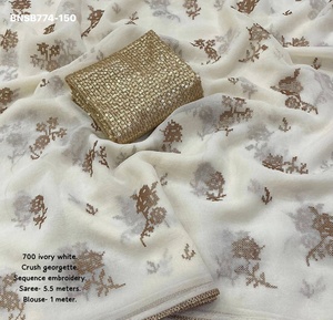 Sari de soirée en georgette lourde et magnifique, avec broderie de sequins, fabriqué par un fabricant de Surat. - Product Image 2